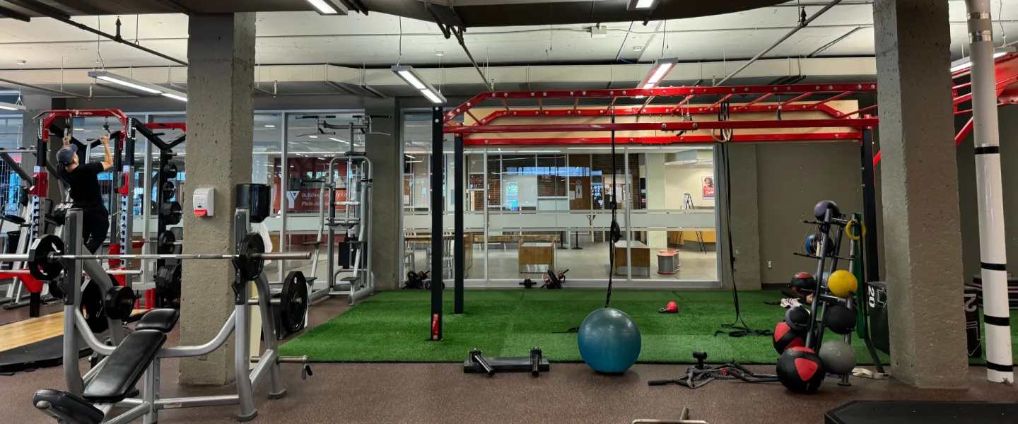 Taggart Family Y conditioning floor with various workout equipment