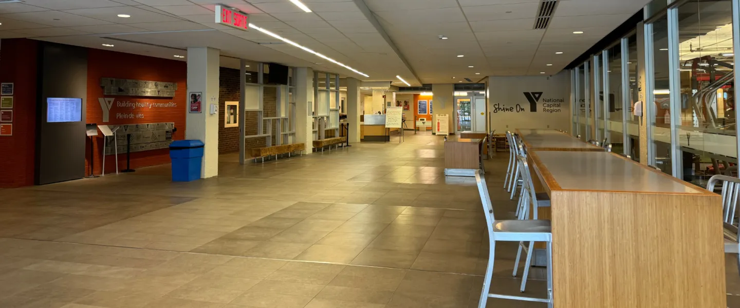 Taggart Family Y lobby, front desk and seating area