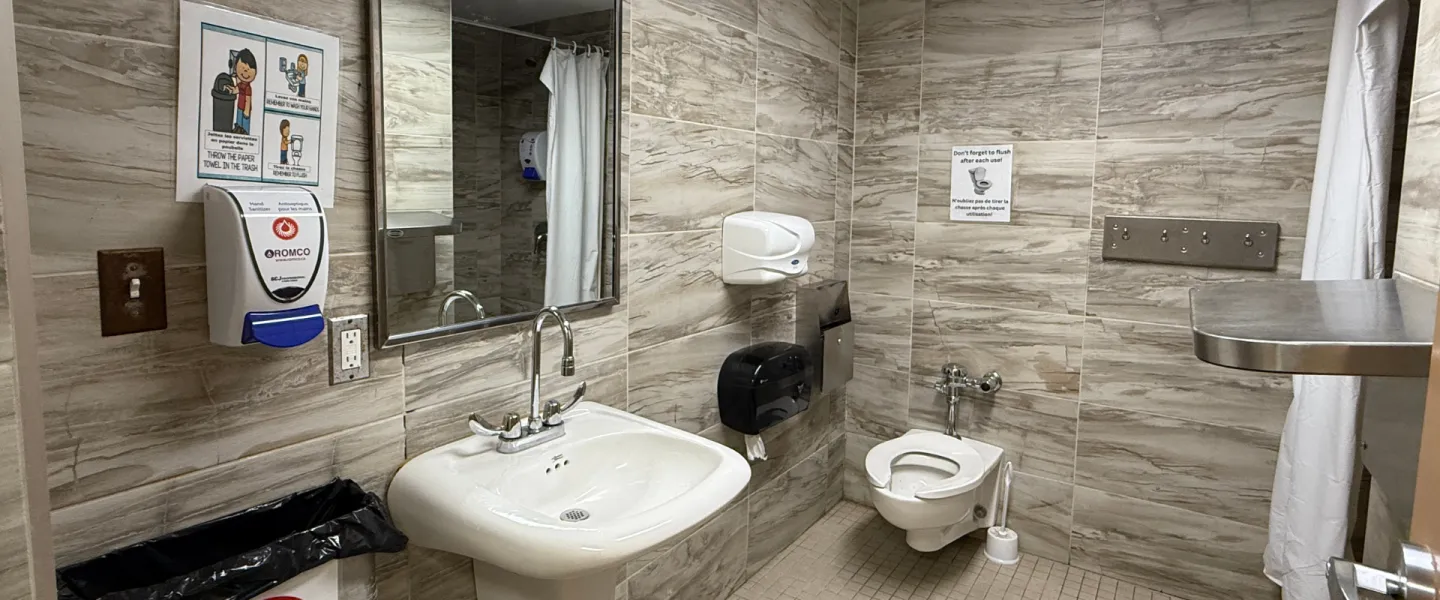 A bathroom with a shower