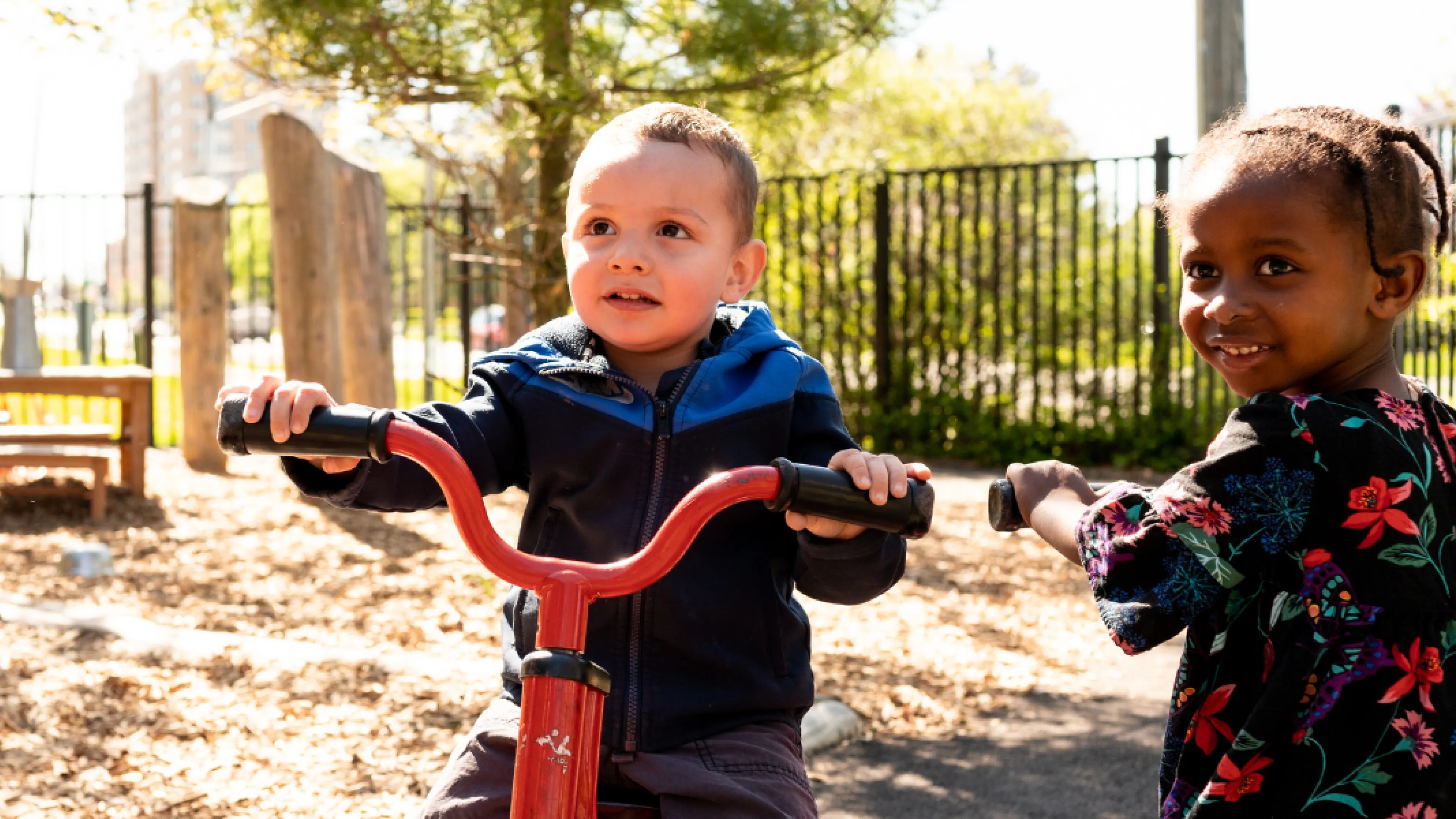 Kids playing on a playground.