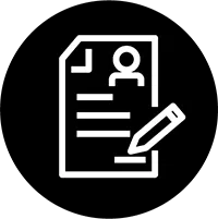 Icon of a form being filled out.