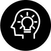 Icon of a head in profile framing an illuminated lightbulb.