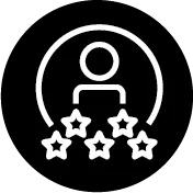Icon of a person being awarded five stars.