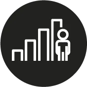 Icon of a series of rising bar charts representing growth.