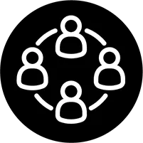 Image of three people in a circle depicting connection.